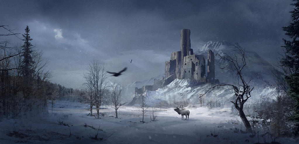 Castle in a snowy forest by SergeyZabelin