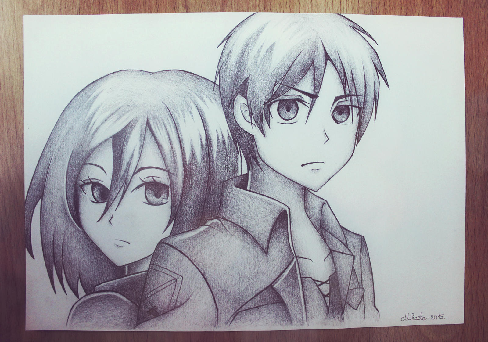 Mikasa and Eren, drawing by red-fox-child on DeviantArt
