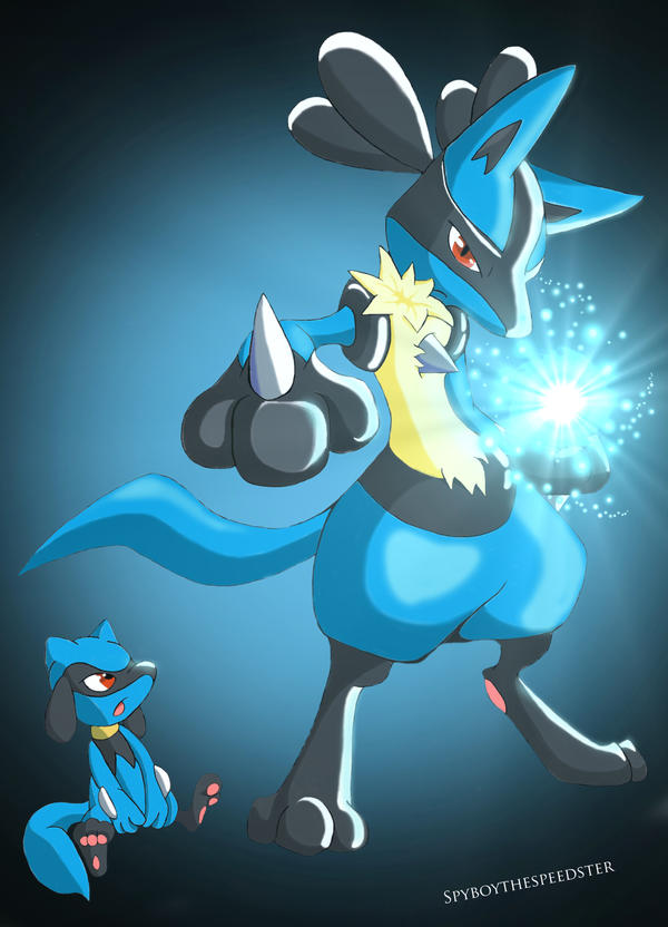 Riolu and Lucario colored by Spyboythespeedster on DeviantArt